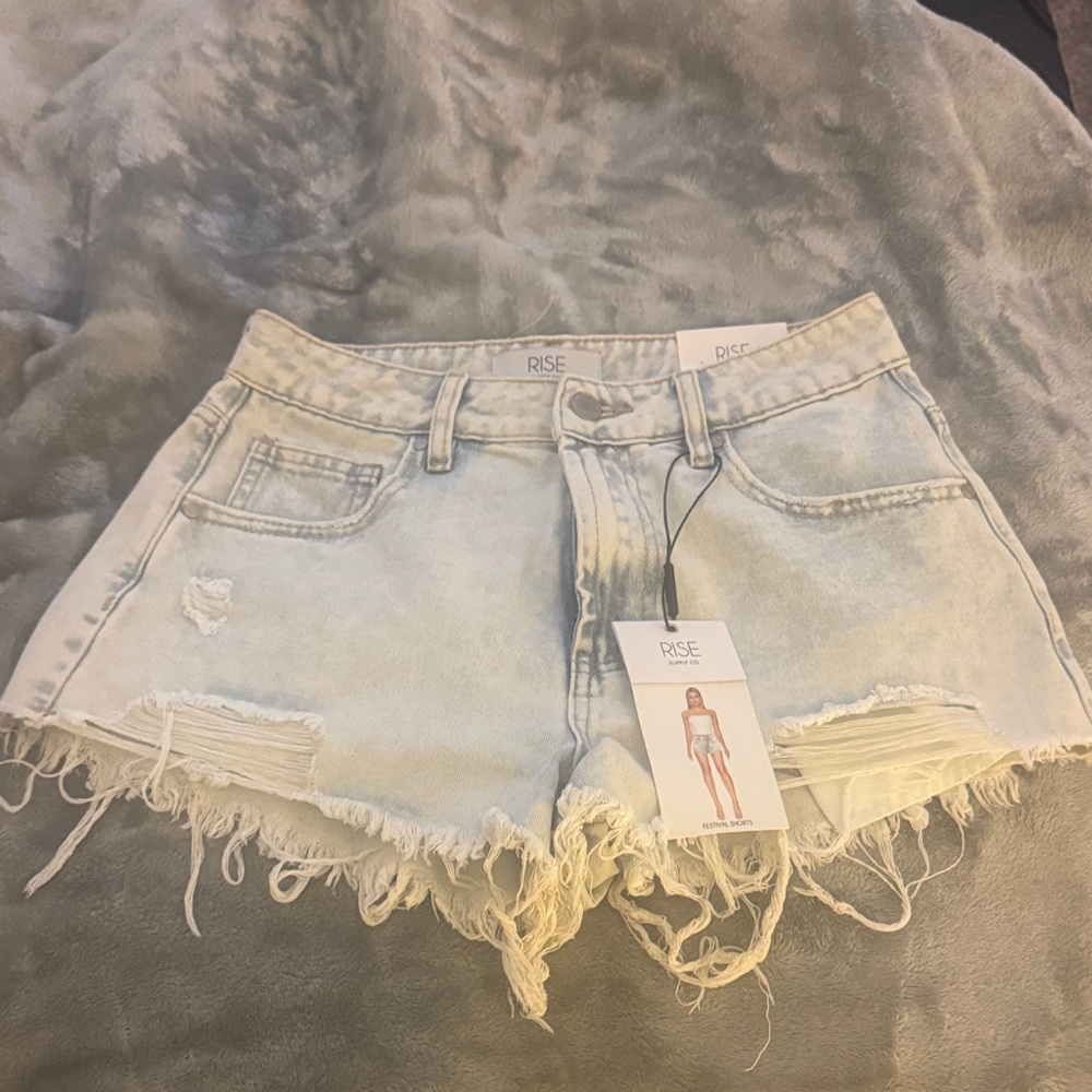 Light Wash Distressed Jean Shorts